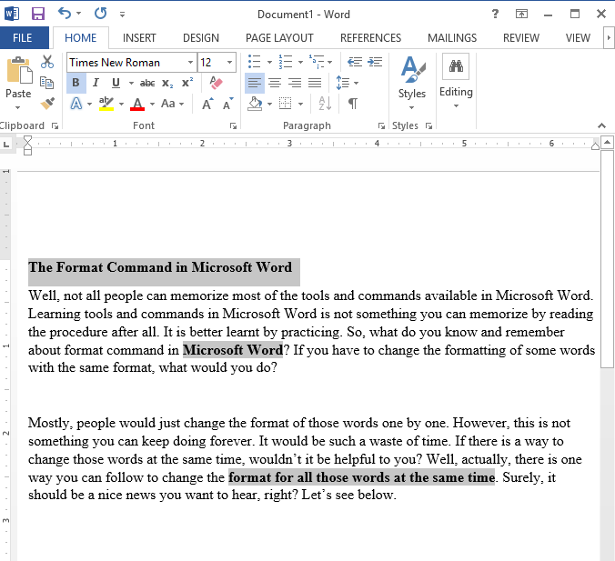 Select All Text with Similar Formatting in Microsoft Word Office