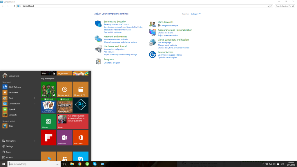 The new Windows 10 menu is slick.